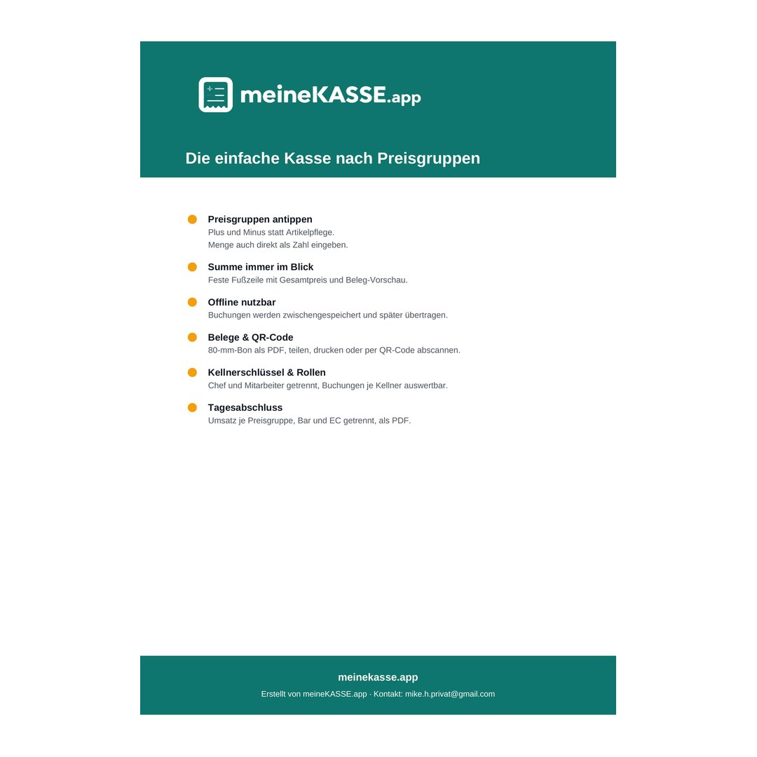 Vorschau: „Die einfache Kasse nach Preisgruppen“ – Quadrat