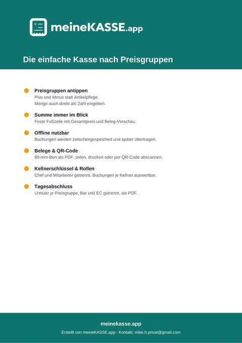 Vorschau: Flyer „Die einfache Kasse nach Preisgruppen“