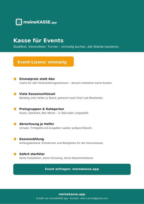 Vorschau: Flyer „Kasse für Events – einmalig“
