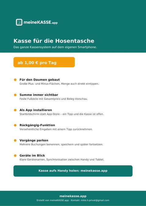 Vorschau: Flyer „Kasse für die Hosentasche – ab 1 Euro“