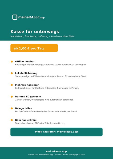 Vorschau: Flyer „Kasse für unterwegs – ab 1 Euro“